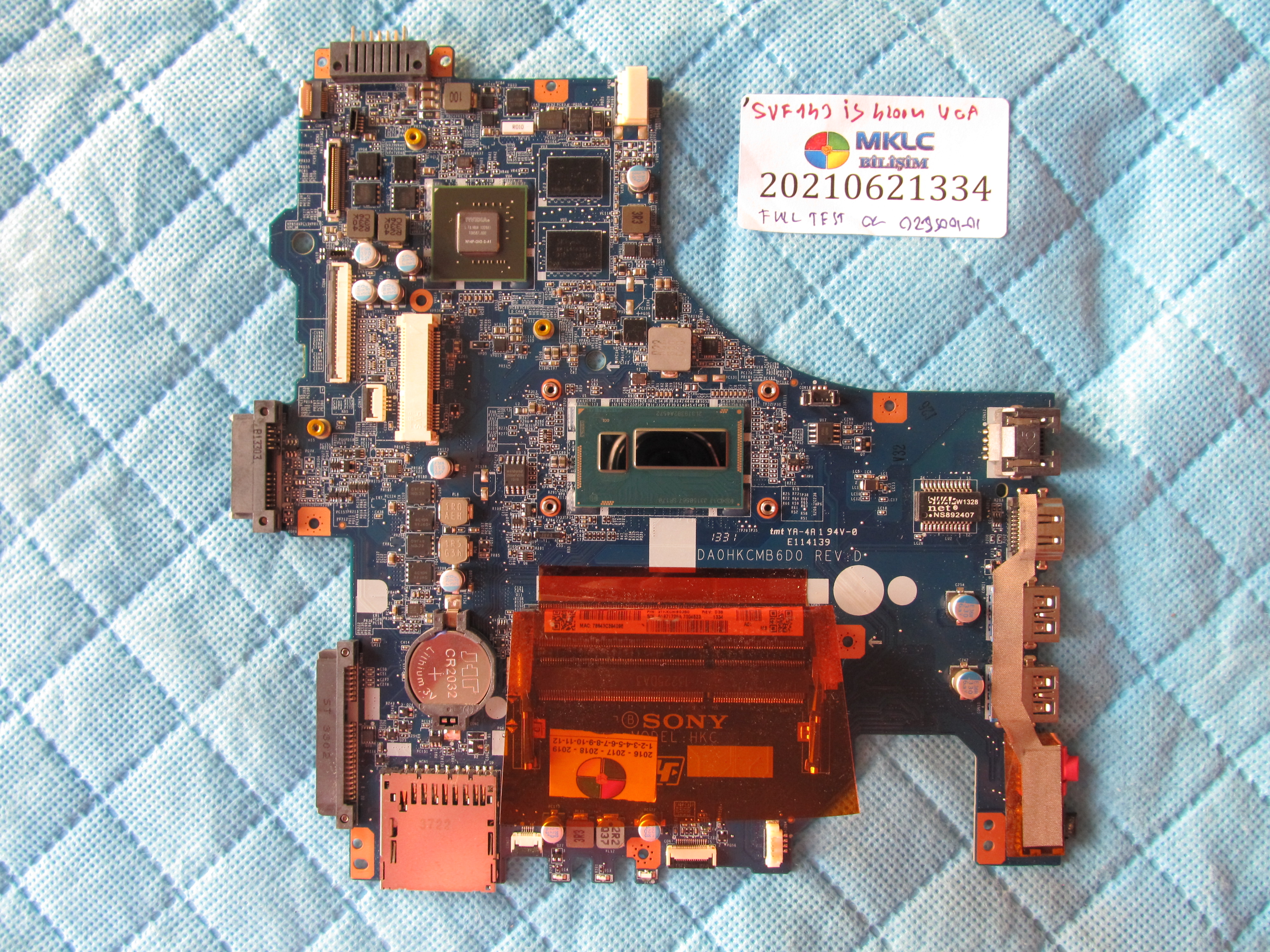 SONY Sony svf143 anakart da0hkcmb6d0 rev.d anakart i5 4200u cpu 2 gb vga orjinal sifir küçük görsel 2