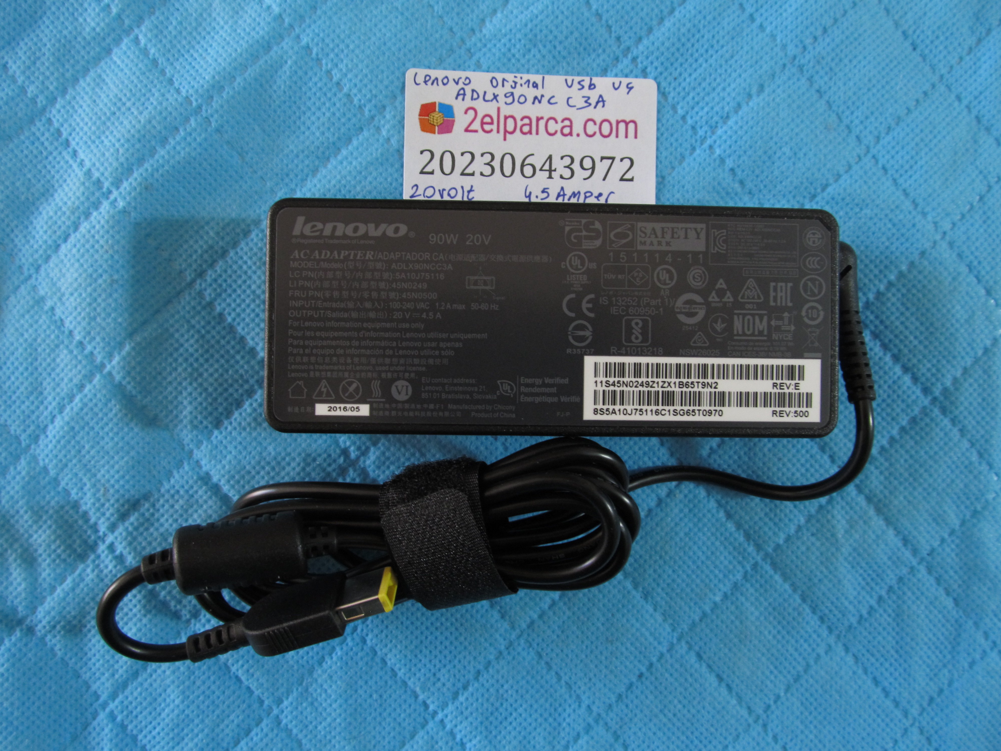 Lenovo orjinal adaptör usb uç adlx90ncc3a 20volt 4.5amper 90watt orjinal ürün